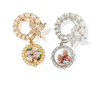 Personalized Wedding Bouquet Photo Charms Bride & Groom Wedding Brooch Charm Custom Decorative Pins suitable for Weddings Graduation Ceremonies Memorial Services (Circle Wedding Bouquet Photo Charms)