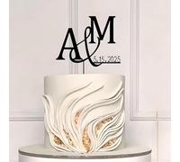 Personalized Wedding Cake Topper, Custom Mr. And Mrs Initial Monogram Wedding Cake Topper With Date, Personalized Initials Cake Plaque