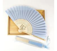 Personalized Wedding Fans for Guests Bulk 10 50 100, Custom Engraved Silk Folding Hand Fans, Bridal Shower Church Favours, Summer Beach Party Cooling Accessories(Blue)