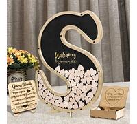 Personalized Wedding Guest Book Alternative Baby Shower Guest Book Rustic Wood Bridal Shower Guest Book Wedding Decor (26 Letters Guest Book - Black)