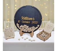 Personalized Wedding Guest Books Custom Name Date Guestbook Alternative,Wooden Guess Book Sign for Signature,Custom Signs Date, Rustic Round Alternative(Grey)
