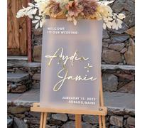 Personalized Wedding Welcome Sign, 3D Acrylic Signage, Custom Wedding Decor for Reception & Ceremony, Frosted/White Acrylic Gold Mirror Sign(Frosted)