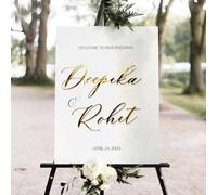 Personalized Wedding Welcome Sign, 3D Acrylic Signage, Custom Wedding Decor for Reception & Ceremony, Frosted/White Acrylic Gold Mirror Sign(Clear)