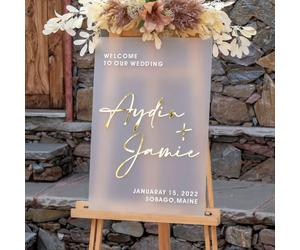 Personalized Wedding Welcome Sign, 3D Acrylic Signage, Custom Wedding Decor for Reception & Ceremony, Frosted/White Acrylic Gold Mirror Sign(Frosted)