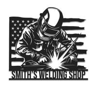 Personalized Welder Metal Wall Art, Electric Welder Sign, Custom Welding Shop Name Sign with Torch and Helmet Design, Industrial Workshop Decor for Garage and Man Cave (Style-3)