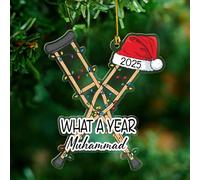 Personalized What a Year Crutches Christmas Ornament, 2D Flat Broken Leg Ornament, Knee Replacement Ornaments, Crutches Xmas Tree Decor, Knee Surgery Gifts, Custom Name Crutches Christmas Ornaments