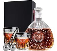 Personalized Whiskey Decanter Set - Custom Liquor Decanter Engraved with Name and Initial, Choose 18 oz or 26 oz - with Whiskey Glass, Chilling Balls & Tongs in Gift Box for Men, Dad