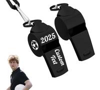 Personalized Whistle with Lanyard,Stainless Steel Whistle,Custom Name Whistle,Engraved Text on three Sides, Customized Gift Whistle Referee Teacher Sports Lover (Black)