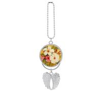 Personalized White Hibiscus Flower Car Rearview Mirror Ornament Double Side Custom Photo Picture Car Hanging Pendant Accessories Alloy Angel Wings Vehicle Decoration Silver