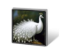 Personalized White Peacock Lapel Pin for Men Women Cute Funny Square Brooch for Ease And Safe Aluminum Alloy Brooches Suit Dress Accessories Wedding Party
