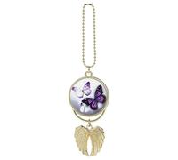 Personalized White Purple Butterflies Car Rearview Mirror Ornament Double Side Custom Photo Picture Car Hanging Pendant Accessories Alloy Angel Wings Vehicle Decoration Golden