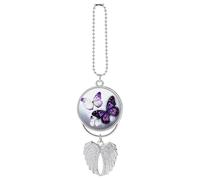 Personalized White Purple Butterflies Car Rearview Mirror Ornament Double Side Custom Photo Picture Car Hanging Pendant Accessories Alloy Angel Wings Vehicle Decoration Silver