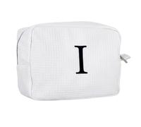 Personalized White Waffle Makeup Bag,Custom Embroidered Initial Cosmetic Pouch for Women,Monogrammed Cosmetic Case,Bridesmaid Gifts, White, I