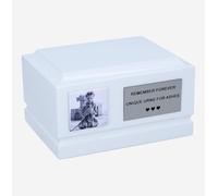 Personalized White Wooden Child Cremation Urn with Photo for Baby Ashes, Memorial Keepsake Box with Custom Plaque Funeral Urn (Black & White/Plaque)