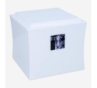 Personalized White Wooden Cremation Urn with Photo for Adult Ashes, Elegant Memorial Box Urn with Picture Frame Funeral Keepsake (Black & White)