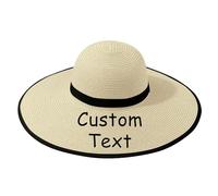 Personalized Wide Brim Sun Hat with Custom Name, Women's Beach Hat Embroidery Straw Hat, Floppy Foldable Summer Outdoor Caps Wide Brim Hats for Travel, Birthday Gifts (UK, Alpha, One Size, Khaki)