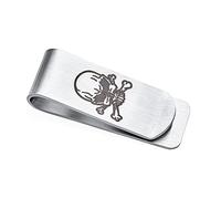 Personalized Wide Men's Biker Jewelry Gothic Caribbean Pirate Crossbones Skull Men Money Clip Card Holder for Men Teens Father Stainless Steel Custom Engraved