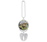 Personalized Wild Animals Rearview Mirror Pendant Double Side Custom Photo Car Hanging Ornaments Angel Car Interior Accessories Decor Memorial Gift for Men Women Silver