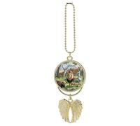 Personalized Wild Animals Rearview Mirror Pendant Double Side Custom Photo Car Hanging Ornaments Angel Car Interior Accessories Decor Memorial Gift for Men Women Golden
