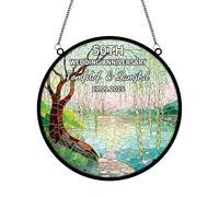 Personalized Willow Tree Wedding Anniversary Stained Glass Suncatcher,Custom Window Hanging Ornament,Home Decor,Marriage Keepsake Wedding For Her Him Couple