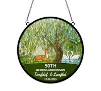 Personalized Willow Tree Wedding Anniversary Stained Glass Suncatcher,Custom Window Hanging Ornament,Home Decor,Marriage Keepsake Wedding For Her Him Couple