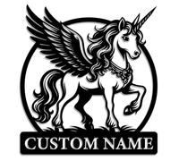 Personalized Winged Unicorn Metal Sign - Custom Name Fantasy Pegasus Wall Art - Magical Iron Decoration for Kids’ Room, Garden, or Gift (Design-2)