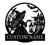 Personalized Witch Metal Wall Art - Custom Moon & Spellbook Decor - Gothic Gift for Witches, Halloween & Mystical Home Decor (Style-1)