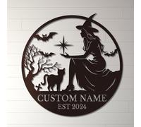 Personalized Witch Metal Wall Art - Custom Moon & Spellbook Decor - Gothic Gift for Witches, Halloween & Mystical Home Decor (Style-3)