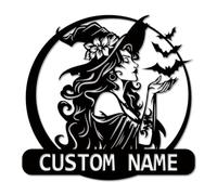 Personalized Witch Metal Wall Art - Custom Moon & Spellbook Decor - Gothic Gift for Witches, Halloween & Mystical Home Decor (Style-7)