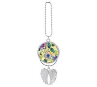 Personalized with Green Circle Car Rearview Mirror Ornament Double Side Custom Photo Picture Car Hanging Pendant Accessories Alloy Angel Wings Vehicle Decoration Silver