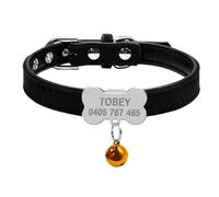 Personalized With ID Tag Nameplate Bell Adjustable Cat Dog Collar For Small And Medium Dogs Cats Pugs Chihuahuas,Black,S
