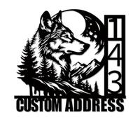Personalized Wolf Address Sign, Custom House Number Plaque, Howling Wolf Outdoor Decor, Rustic Cabin Lodge Sign, Unique Mailbox Plaque, Durable Metal House Numbers (Style-5)