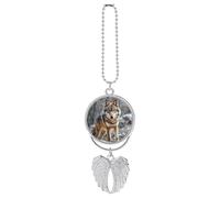 Personalized Wolf Car Rearview Mirror Ornament Double Side Custom Photo Picture Car Hanging Pendant Accessories Alloy Angel Wings Vehicle Decoration Silver