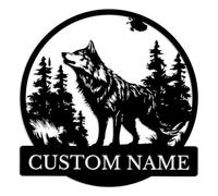 Personalized Wolf Metal Wall Art,Custom Wolf Wall Decor, Wolf Family, Wolf Metal Sign,Howling Wolf Sign,Wolf name sign,Personalized Hunting sign,Hunter Gift,Wolf Lover Gift (Wolf-D)