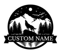 Personalized Wolf Metal Wall Art,Custom Wolf Wall Decor, Wolf Family, Wolf Metal Sign,Howling Wolf Sign,Wolf name sign,Personalized Hunting sign,Hunter Gift,Wolf Lover Gift (Wolf-C)