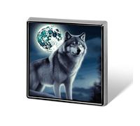 Personalized Wolf Under Moon Lapel Pin for Men Women Cute Funny Square Brooch for Ease And Safe Aluminum Alloy Brooches Suit Dress Accessories Wedding Party