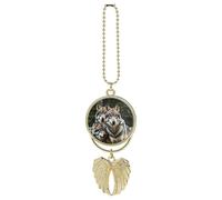 Personalized Wolves Wildlife Car Rearview Mirror Ornament Double Side Custom Photo Picture Car Hanging Pendant Accessories Alloy Angel Wings Vehicle Decoration Golden