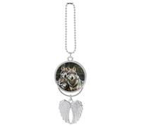 Personalized Wolves Wildlife Car Rearview Mirror Ornament Double Side Custom Photo Picture Car Hanging Pendant Accessories Alloy Angel Wings Vehicle Decoration Silver