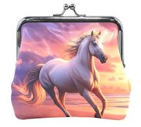 Personalized Women Cute Coin Purse Leather Majestic Horse Running Sunset Kiss Lock Coin Card Change Wallet, Majestic Horse Running Sunset, Classic