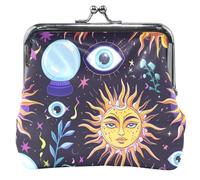 Personalized Women Cute Coin Purse Leather Mystical Suns Faces Eyes Kiss Lock Money Change Pouch