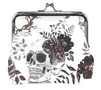 Personalized Women Leather Purse Cute Dark Skull Floral White Kiss Closure Coin Purse Card Holder Dark Skull White Floral OneSize, Dark Skull Floral White, OneSize, Classic