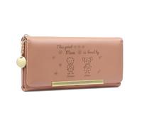 Personalized Women’s Long Wallet - Custom “Loved By” Design with 1-6 Kids Pets Names - PU Leather Wallet with Card Slots Zipper Pockets - Gift for Mum Mother’s Day Birthday Christmas (Loved by-Pink)