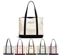 Personalized Women Shopping Tote Bag With Embroidered Name, Custom Top Zippered Reusable Canvas Bag For Women, Travel & Beach(Black)