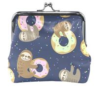 Personalized Women Wallet Leather Cute Sloth Donuts Blue with Kiss Lock Cute Blue Sloth Donuts UNITALLA Cute Blue Sloth Donuts UNITALLA Classic, Cute Blue Lazy Donuts, UNITALLA, Classic