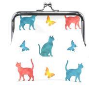 Personalized Women's Coin Purses & Pouches Colorful Cats Butterflies White Kiss Lock Change Purse for Coins