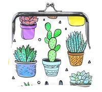 Personalized Women's Cute Coin Purse Leather Cacti Succulents White Kiss Lock Change Bag Card Pouch, Cacti Succulents White, Classic