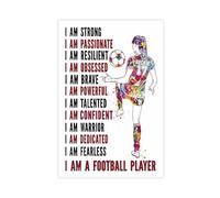 Personalized Women's Soccer Player Watercolor Print Am Strong Quote Poster - Sports Inspirational Art Poster Canvas Poster Wall Art Decor Print Picture Paintings for Living Room Bedroom Decoration Unf