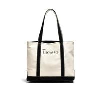 Personalized Women's Tote Bag Custom Embroidered Shopping Bag with Name Reusable Canvas Bag Commuter Travel Bag with Zippered Pocket Gift for Mom, Wife, Bridesmaid (Black)