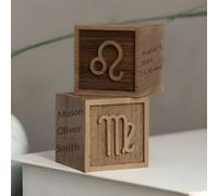 Personalized Wood Baby Block, Custom Name Cube, Twelve Zodiac Signs Theme, Birth Flower Theme, Unique Newborn Gift for New Parents Baby Shower
