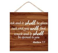 Personalized Wood Home Sign Ask And It Shall Be Given You, Seek And You Shall Find Matthew 7:7 Wall Art Motto Decor for Porch Bible Verse Quote Wood Sign Vertical Wall Decor Sign for Laundry 12x12